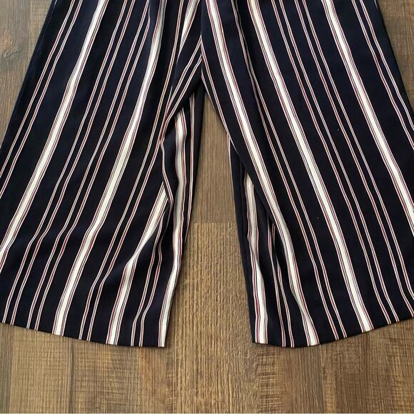 Zara M stripe gouchos pant trousers summer black white red belt pocket high rise - Picture 7 of 7